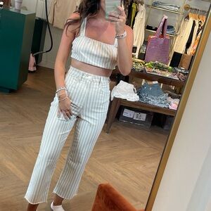 Show Me Your MuMu Cream and White Striped Cropped Pants and crop top set